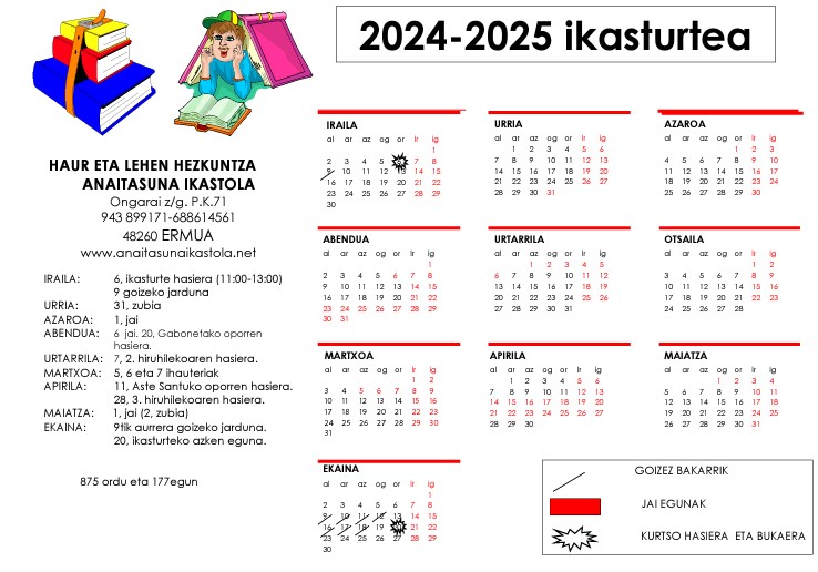 2024-25 Ikasturteko Egutegia